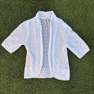 Leo & Nicole White Crochet Knit Open Front Cardigan Sweater Womens Size M